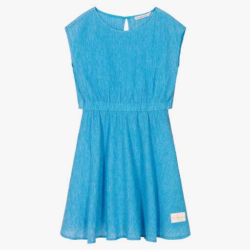 Calvin Klein Jeans-Teen Girls Blue Crinkle Midi Dress | Childrensalon Outlet