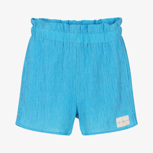 Calvin Klein Jeans-Teen Girls Blue Crinkle Paperbag Shorts | Childrensalon Outlet