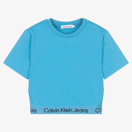 Calvin Klein Jeans-Teen Girls Blue Logo Tape T-Shirt | Childrensalon Outlet