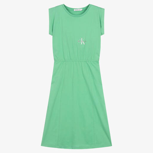 Calvin Klein Джинсы-Зеленое платье миди из хлопкового джерси | Childrensalon Outlet