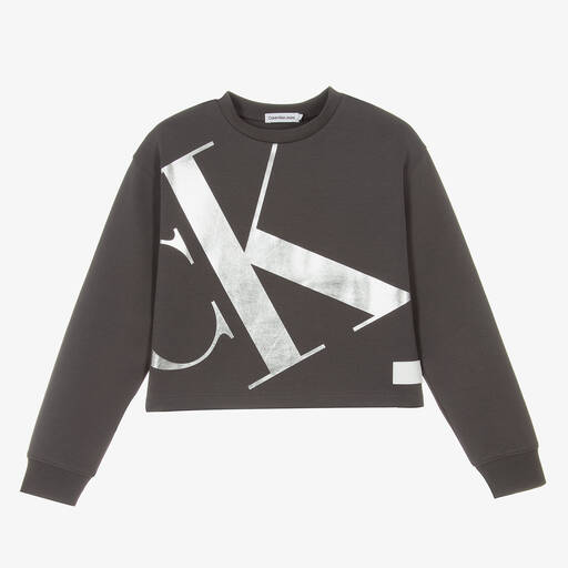 Calvin Klein-Teen Girls Grey Metallic Monogram Sweatshirt | Childrensalon Outlet