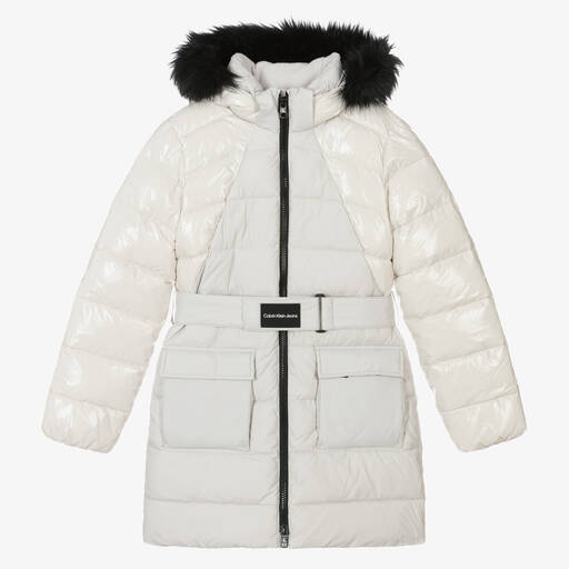 Calvin Klein Jeans-Teen Girls Grey Puffer Coat | Childrensalon Outlet