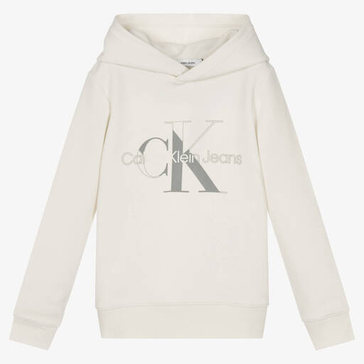 Calvin Klein Jeans-Teen Girls Ivory Cotton Hoodie | Childrensalon Outlet