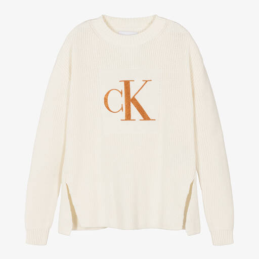 Calvin Klein-Pull ivoire en maille de coton ado | Childrensalon Outlet