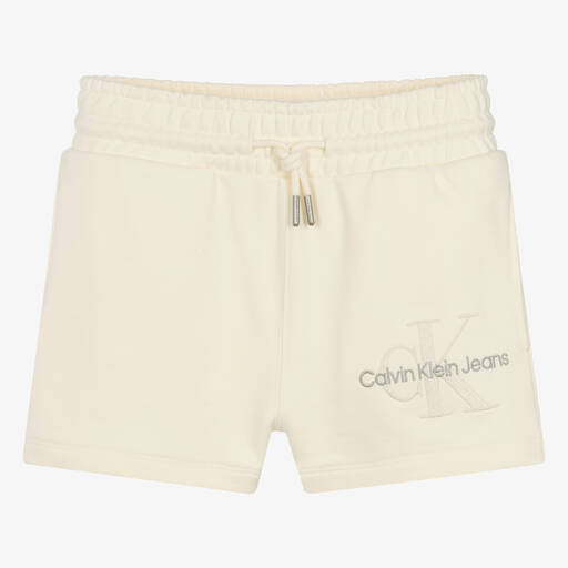 Calvin Klein-Teen Girls Ivory Cotton Monogram Shorts | Childrensalon Outlet