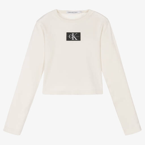 Calvin Klein Jeans-Teen Girls Ivory Cropped Top | Childrensalon Outlet