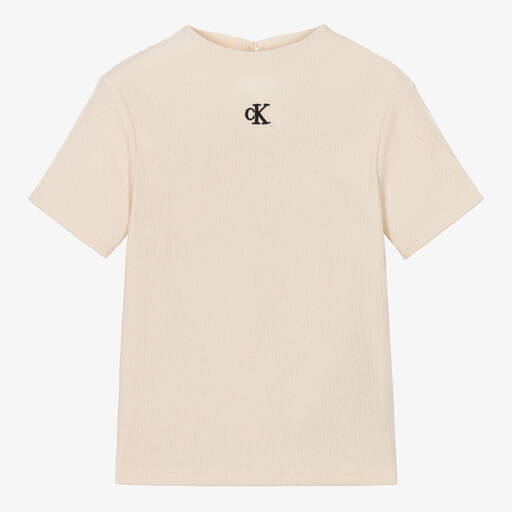 Calvin Klein-Teen Girls Ivory Jersey T-Shirt | Childrensalon Outlet