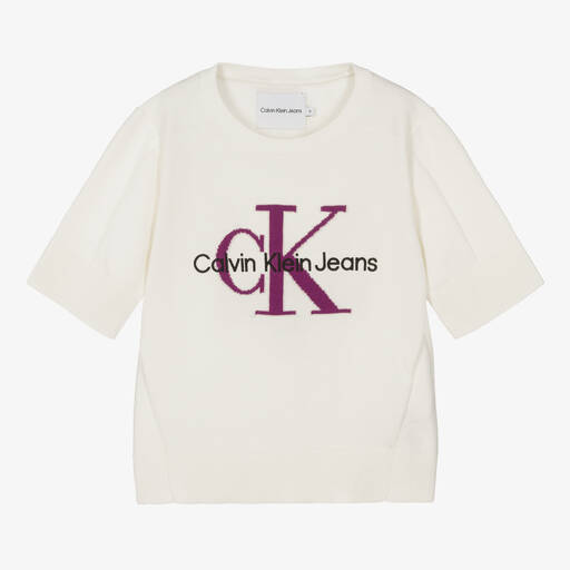 Calvin Klein Jeans-Elfenbeinfarbener Teen Strickpulli | Childrensalon Outlet