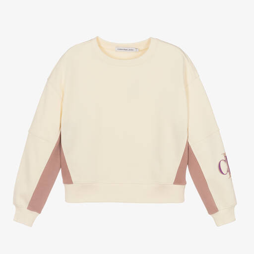 Calvin Klein Jeans-Teen Girls Ivory & Pink Sweatshirt | Childrensalon Outlet