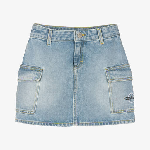 Calvin Klein Jeans-تنورة تينز بناتي قطن دنيم لون أزرق فاتح | Childrensalon Outlet