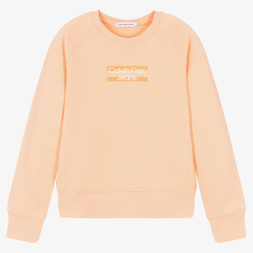 Calvin Klein Jeans-سويتشيرت تينز بناتي قطن لون برتقالي | Childrensalon Outlet
