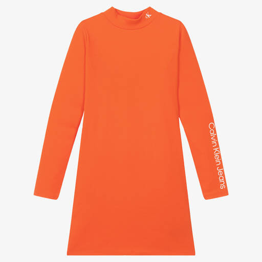 Calvin Klein Jeans-Teen Girls Orange Ribbed Dress | Childrensalon Outlet