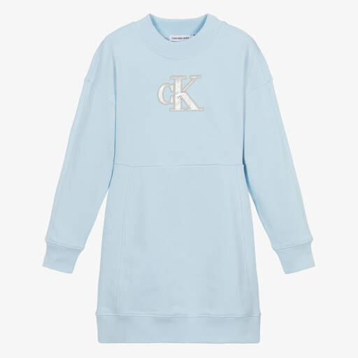 Calvin Klein-فستان سويتشيرت تينز بناتي قطن جيرسي لون أزرق | Childrensalon Outlet