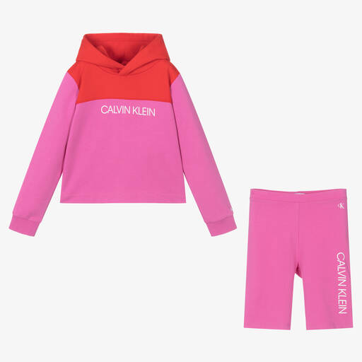 Calvin Klein Jeans-Teen Girls Pink Hoodie & Shorts Set | Childrensalon Outlet