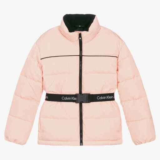 Calvin Klein-Teen Girls Pink Puffer Belted Jacket | Childrensalon Outlet