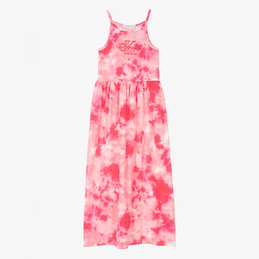 Calvin Klein-Teen Girls Pink Tie-Dye Cotton Maxi Dress | Childrensalon Outlet