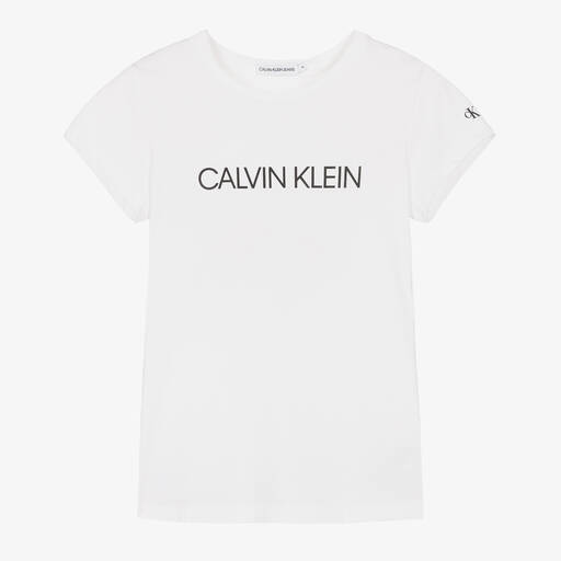 Calvin Klein Jeans-Teen Girls White Cotton Logo T-Shirt | Childrensalon Outlet