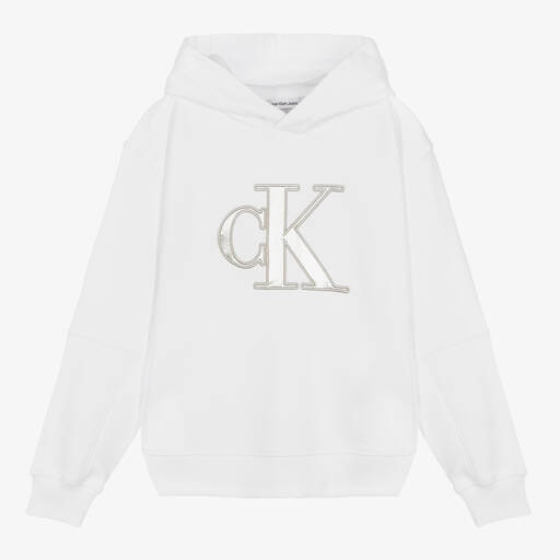 Calvin Klein-Teen Girls White Cotton Monogram Hoodie | Childrensalon Outlet