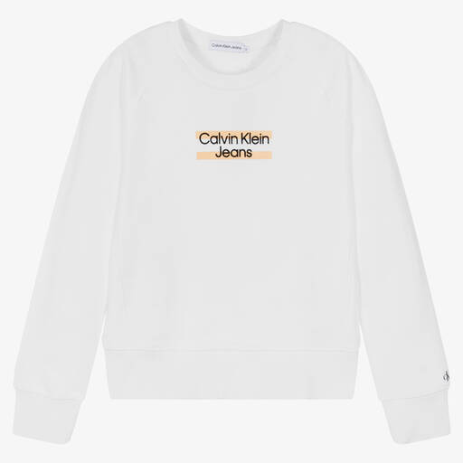 Calvin Klein Jeans-Teen Girls White Logo Sweatshirt | Childrensalon Outlet