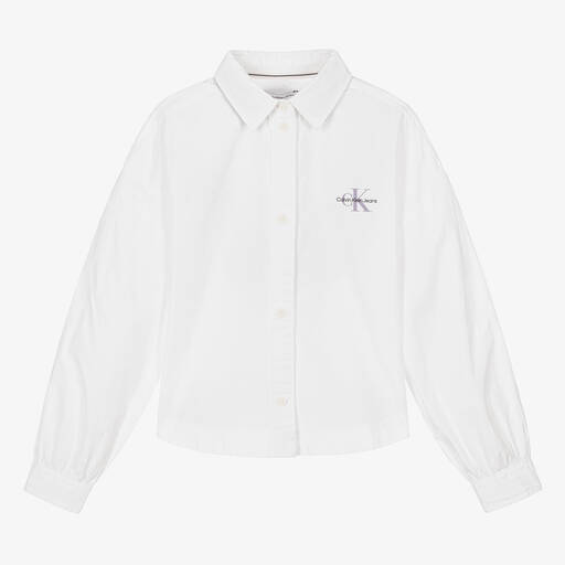 Calvin Klein-قميص اوفرسايز تينز بناتي قطن بوبلين لون أبيض | Childrensalon Outlet
