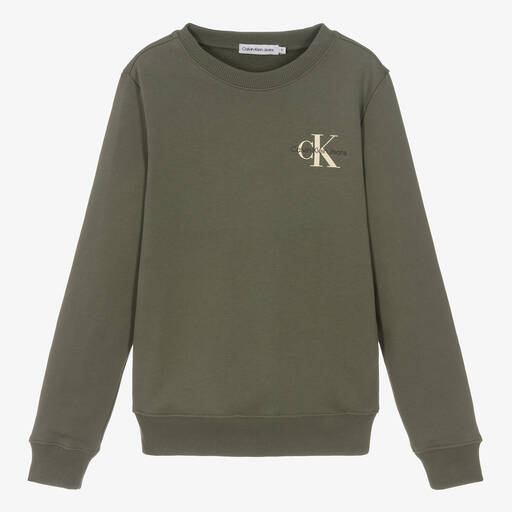 Calvin Klein-Зеленый хлопковый свитшот с монограммой | Childrensalon Outlet