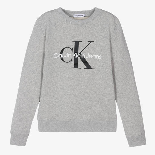 Calvin Klein Jeans-Teen Grey Monogram Logo Sweatshirt | Childrensalon Outlet