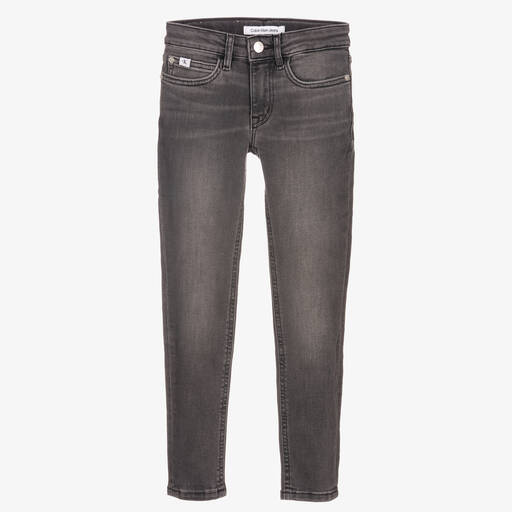 Calvin Klein Jeans-جينز سكيني تينز بناتي قطن دنيم لون رمادي | Childrensalon Outlet