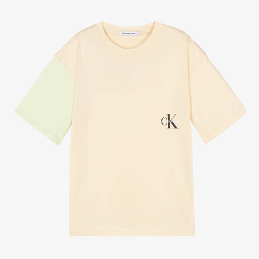 Calvin Klein Jeans-تيشيرت تينز قطن لون بيج فاتح | Childrensalon Outlet