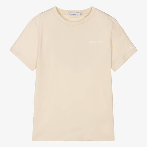 Calvin Klein Jeans-Teen Pale Beige Logo T-Shirt | Childrensalon Outlet
