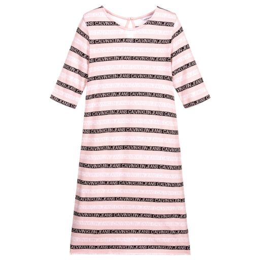 Calvin Klein Jeans-Teen Pink Striped Logo Dress | Childrensalon Outlet