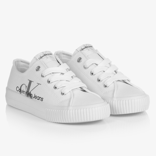 Calvin Klein Jeans-Teen White Canvas Trainers | Childrensalon Outlet