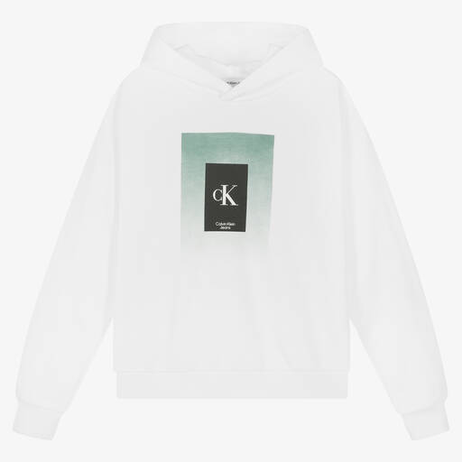 Calvin Klein Jeans-Teen White Cotton Logo Hoodie | Childrensalon Outlet