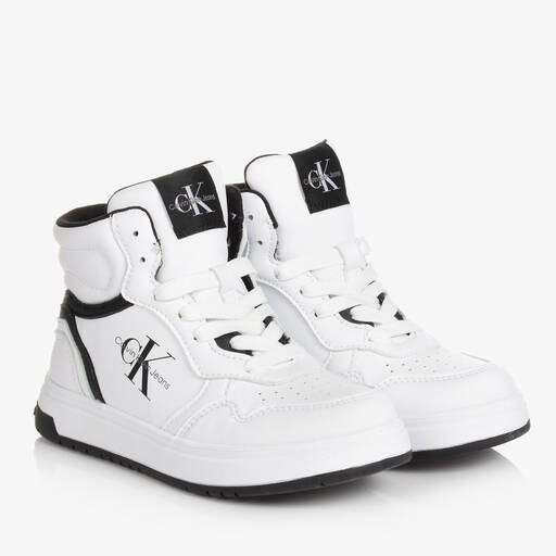 Calvin Klein-Teen White Faux Leather High Top Trainers | Childrensalon Outlet