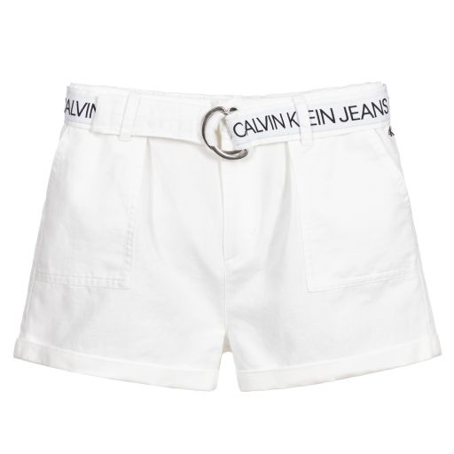 Calvin Klein Jeans-Teen White Logo Tape Shorts | Childrensalon Outlet