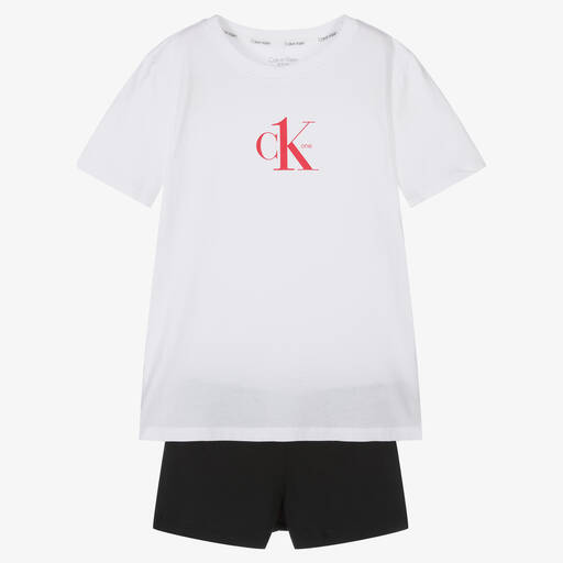 Calvin Klein-White & Black Pyjama Shorts Set | Childrensalon Outlet