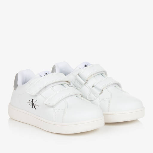 Calvin Klein-White Faux Leather Velcro Trainers | Childrensalon Outlet