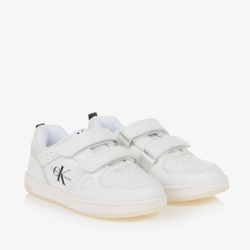 Calvin Klein-White Faux Leather Velcro Trainers | Childrensalon Outlet