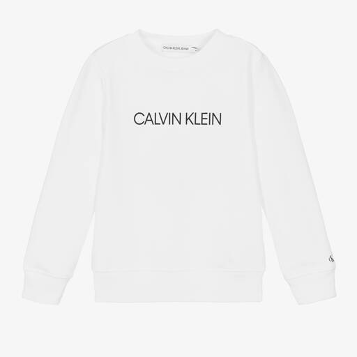 Calvin Klein Jeans-White Organic Cotton Logo Sweatshirt | Childrensalon Outlet