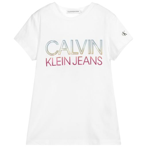 Calvin Klein Jeans-White Organic Cotton T-Shirt | Childrensalon Outlet