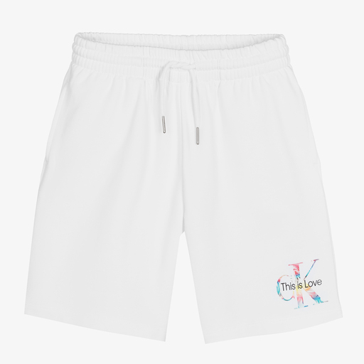 Calvin Klein Jeans-Белые шорты с логотипом-радугой | Childrensalon Outlet