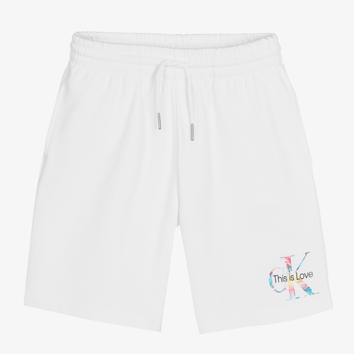 Calvin Klein Jeans-شورت قطن لون أبيض | Childrensalon Outlet