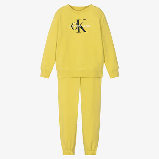 Calvin Klein Jeans-تراكسوت قطن جيرسي لون أصفر للأطفال | Childrensalon Outlet