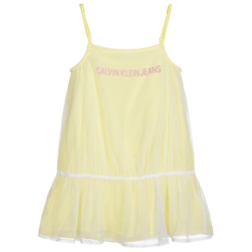 Calvin Klein Jeans-Yellow Jersey & Tulle Dress | Childrensalon Outlet