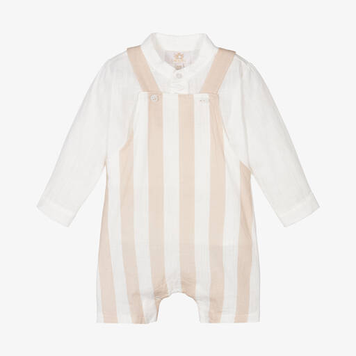 Caramelo Kids-Baby Boys Beige Stripe Dungaree Set | Childrensalon Outlet