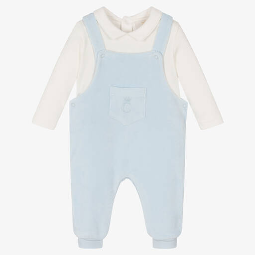 Caramelo Kids-Baby Boys Blue Velour Dungaree Set | Childrensalon Outlet