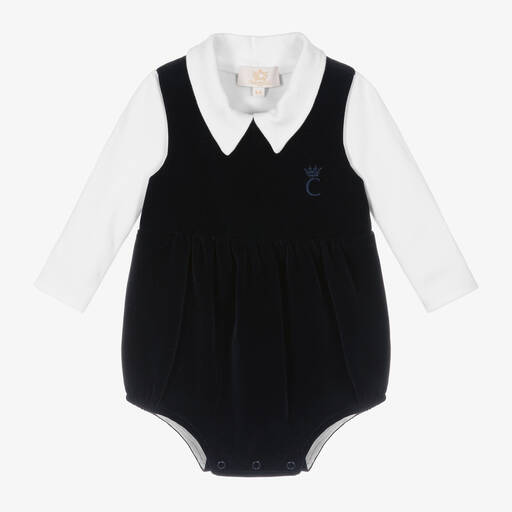 Caramelo Kids-Baby Boys Blue Velvet Shortie Set | Childrensalon Outlet