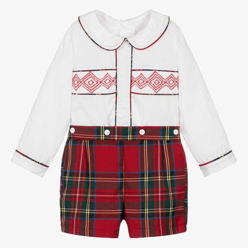 Caramelo Kids-Ensemble short tartan rouge ivoire | Childrensalon Outlet