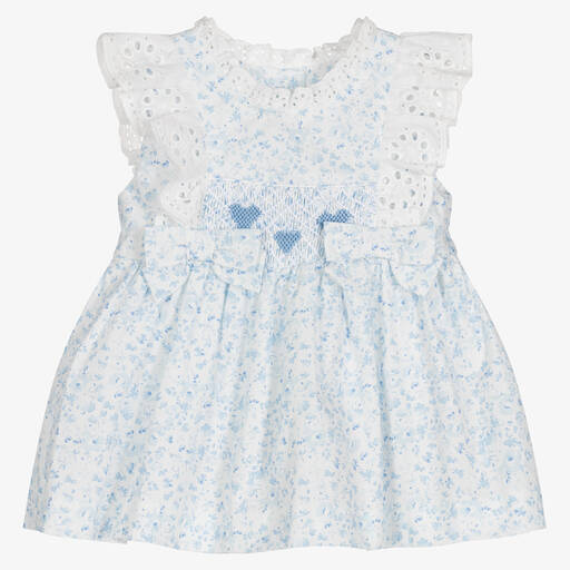 Caramelo Kids-Baby Girls Blue & White Floral Dress | Childrensalon Outlet