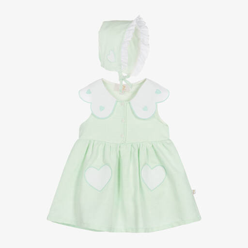 Caramelo Kids-Baby Girls Green Linen & Cotton Dress Set | Childrensalon Outlet