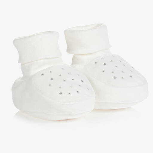 Caramelo Kids-Baby Girls Ivory Velour Booties | Childrensalon Outlet